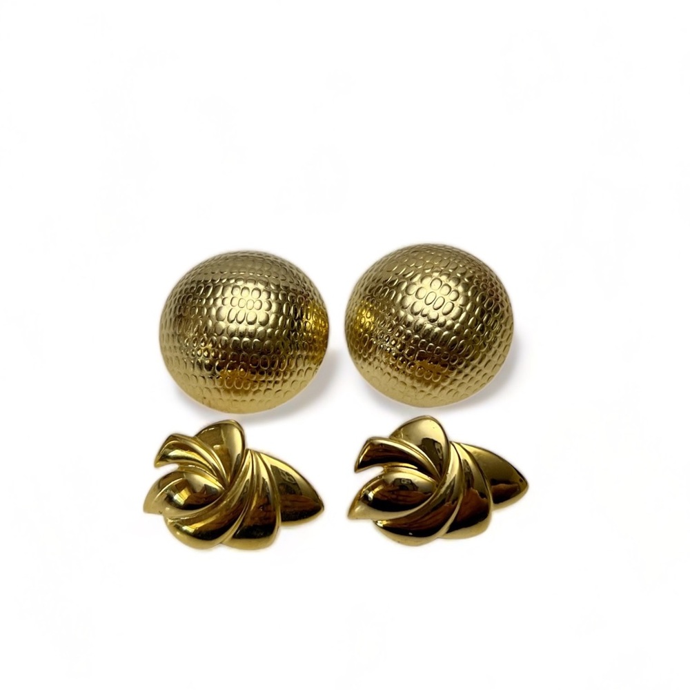 Vintage Set of 2 90s Goldtone Fashion Statement Earrings